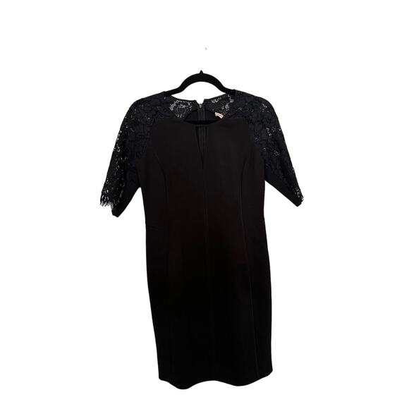 Rebecca Taylor Black Lace Sleeve Keyhole Fitted Sheath Dress Size 6 - Picture 4 of 9